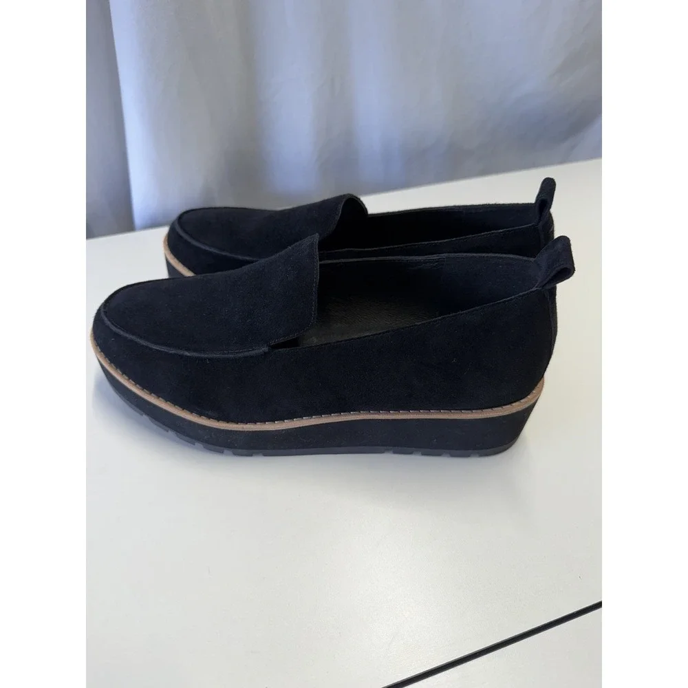 Eileen Fisher Ells Wedge‎ Lug-Sole Loafers Black Women's Size 8.5M NEW With Tag